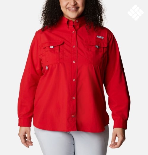 Women's Columbia PFG Bahama Long Sleeve Shirts Red | Plus Size CA-XL408